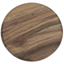 Acacia Wood 4-Piece Coaster Set in Metal Stand - Round