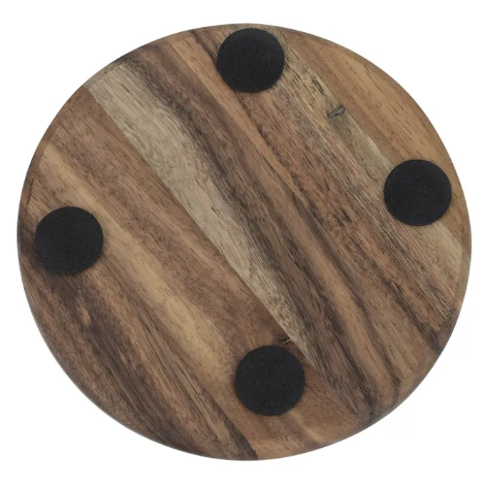 Acacia Wood 4-Piece Coaster Set in Metal Stand - Round