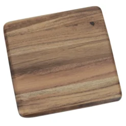 Acacia Wood 4-Piece Coaster Set in Metal Stand - Square