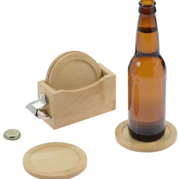 Bamboo Coaster Set with Bottle Opener