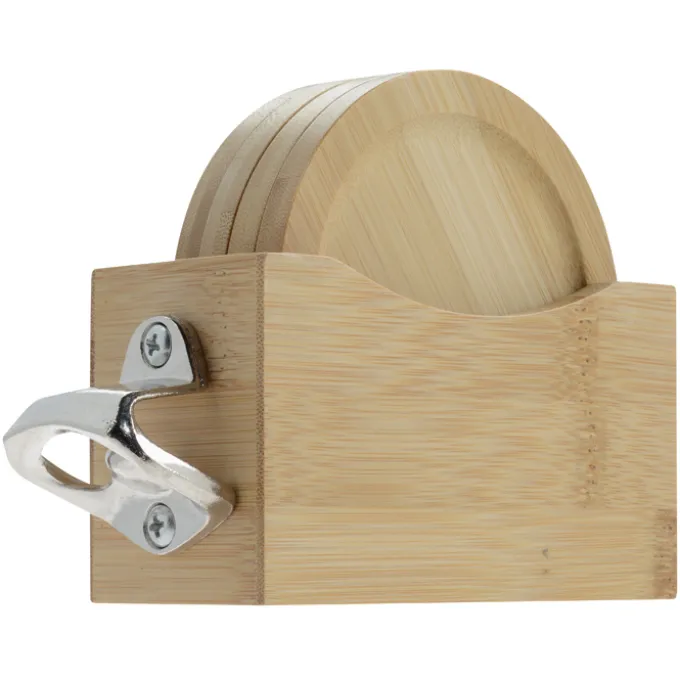 Bamboo Coaster Set with Bottle Opener