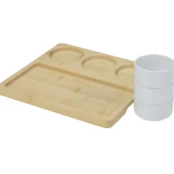Bamboo Serving Tray with Ceramic Bowls
