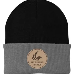 Big Cuff Knit Cap - Two Tone - Laser Engraved Patch