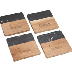 Black Marble and Wood Coaster Set