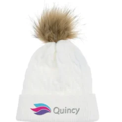 Cable Knit Beanie with Faux Fur Pom Pom