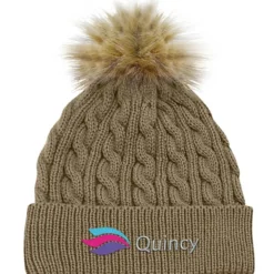 Cable Knit Beanie with Faux Fur Pom Pom - 24 hr