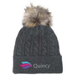 Cable Knit Beanie with Faux Fur Pom Pom - 24 hr