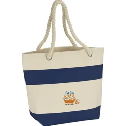 Capri Stripes Cotton Tote - Embroidered