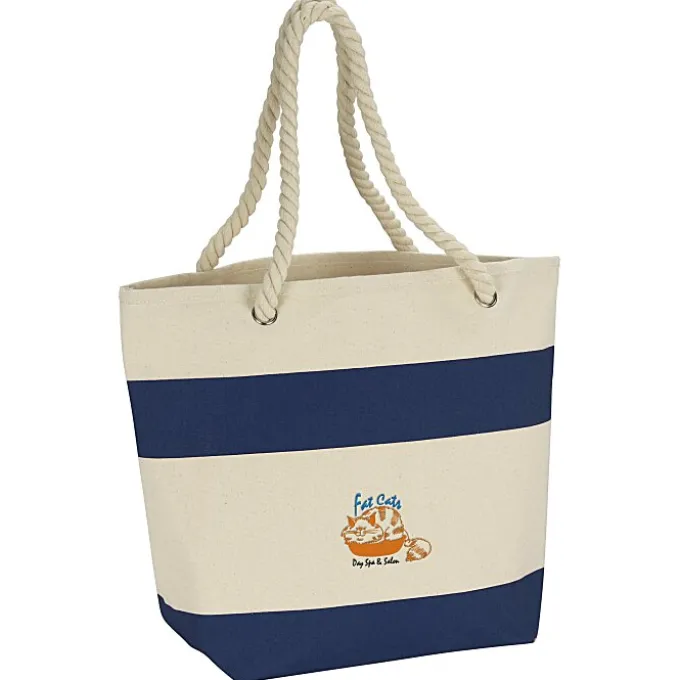 Capri Stripes Cotton Tote - Embroidered