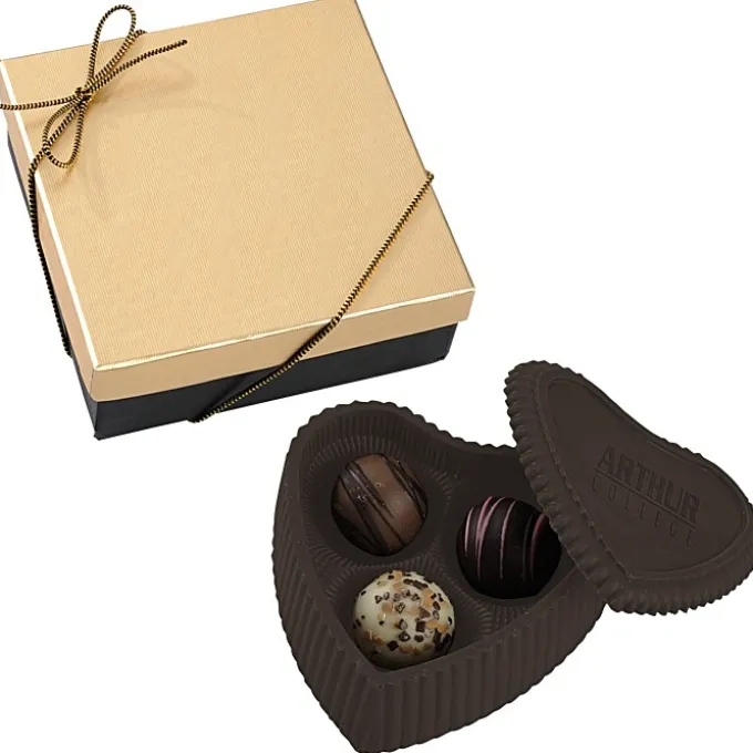 Chocolate Heart Box with Truffles - Gold Box