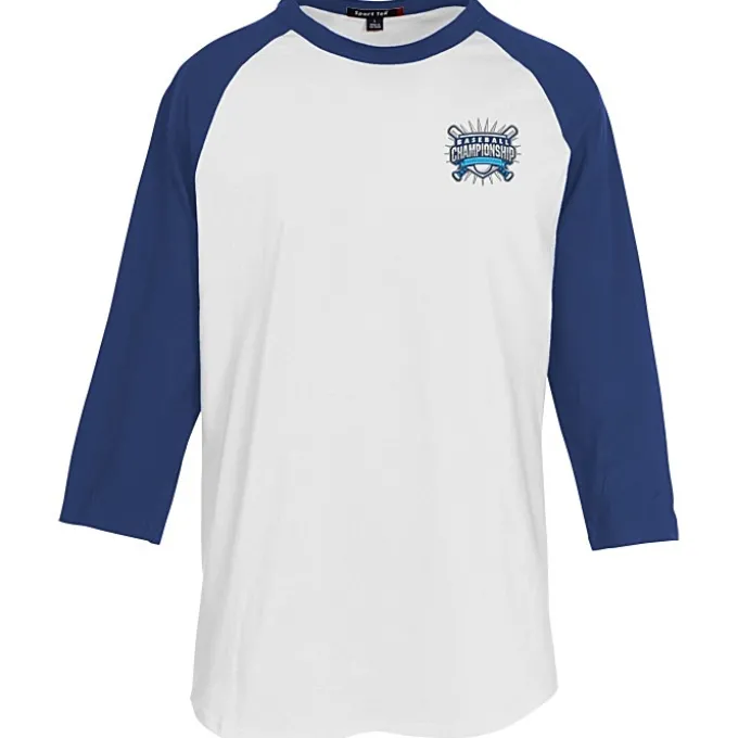 Colorblock 3/4 Sleeve Cotton Baseball T-Shirt - Embroidered