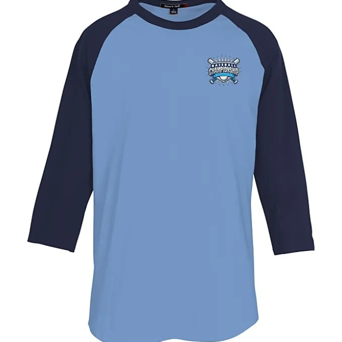 Colorblock 3/4 Sleeve Cotton Baseball T-Shirt - Embroidered