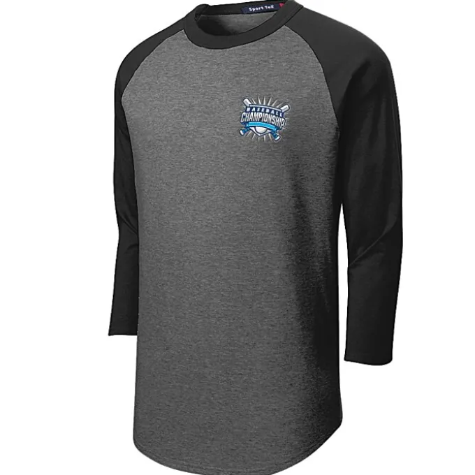 Colorblock 3/4 Sleeve Cotton Baseball T-Shirt - Embroidered