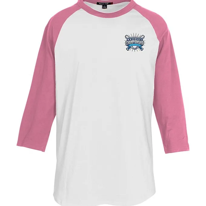 Colorblock 3/4 Sleeve Cotton Baseball T-Shirt - Embroidered