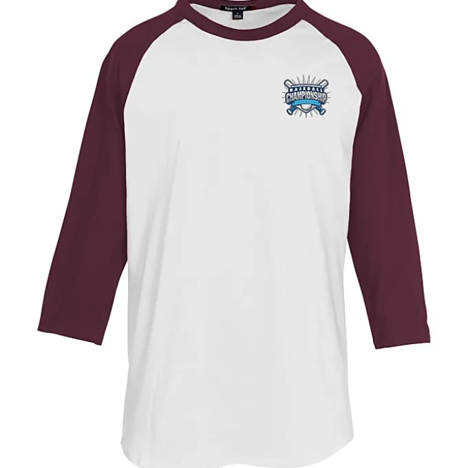 Colorblock 3/4 Sleeve Cotton Baseball T-Shirt - Embroidered