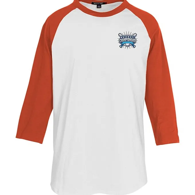 Colorblock 3/4 Sleeve Cotton Baseball T-Shirt - Embroidered