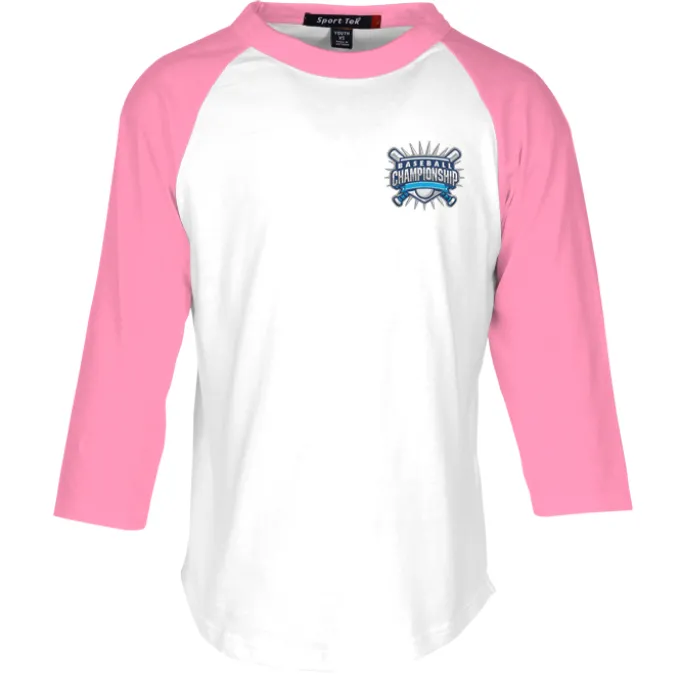 Colorblock 3/4 Sleeve Cotton Baseball T-Shirt - Youth - Embroidered