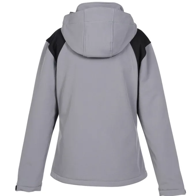 Contrasting Color Hooded Soft Shell Jacket - Ladies'