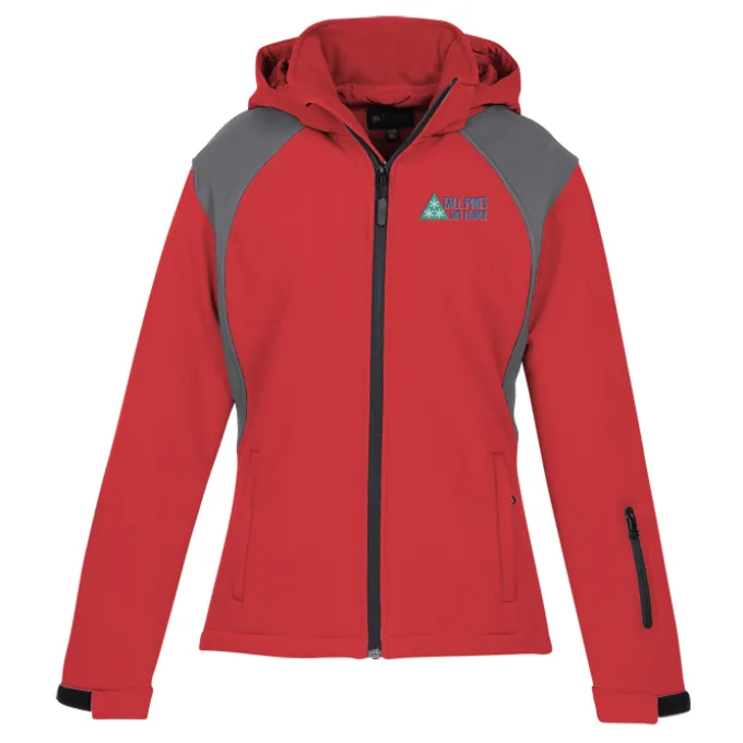 Contrasting Color Hooded Soft Shell Jacket - Ladies'