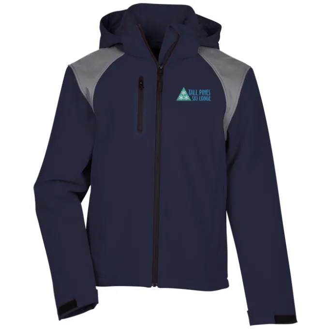 Contrasting Color Hooded Soft Shell Jacket - Men's