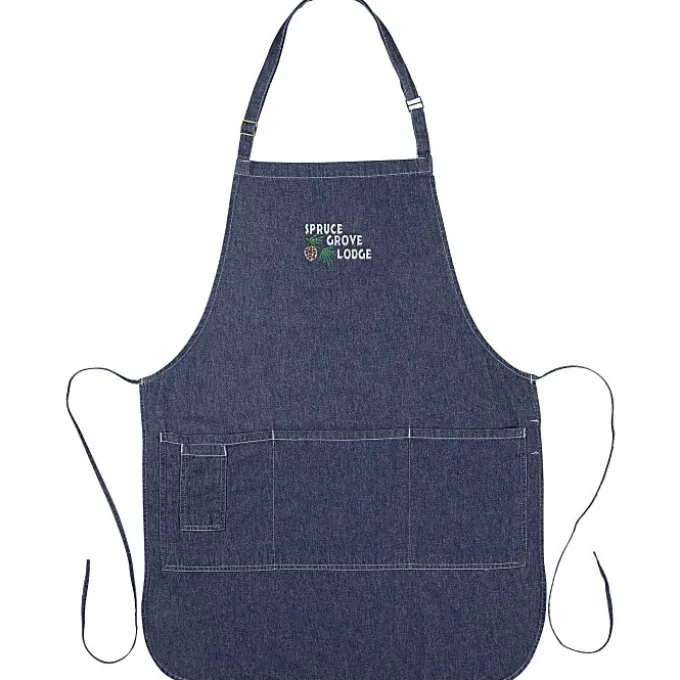 Cotton Denim Bib Apron - Embroidered