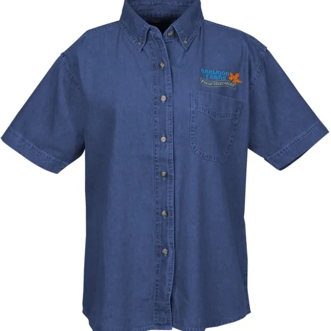 Cotton Short Sleeve Denim Shirt - Ladies'