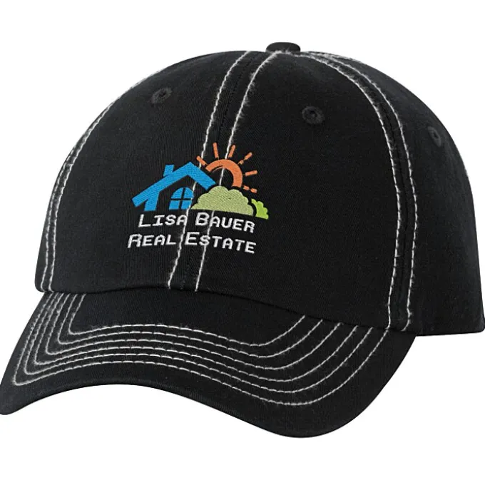 Cotton Washed Cap - Contrast Stitching - Embroidered