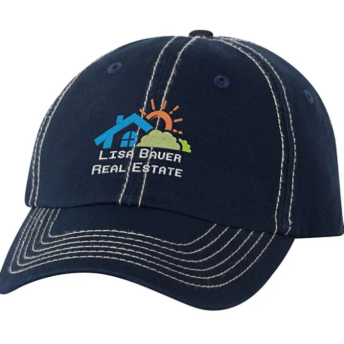 Cotton Washed Cap - Contrast Stitching - Embroidered