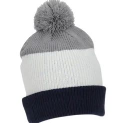 Cozy Rib Knit Striped Pom Beanie