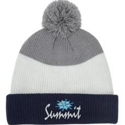 Cozy Rib Knit Striped Pom Beanie