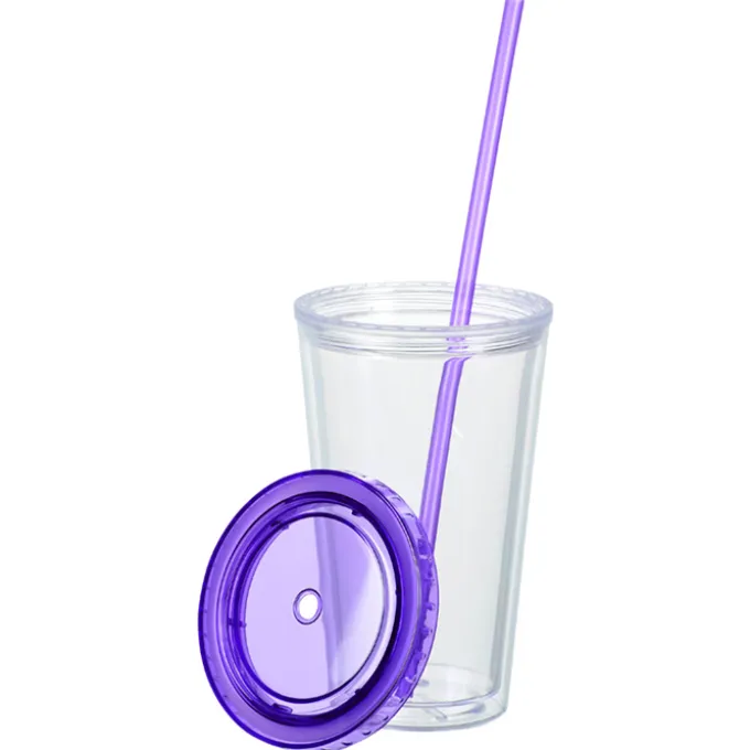 Customized Acrylic Tumbler with Straw - 16 oz - Clear