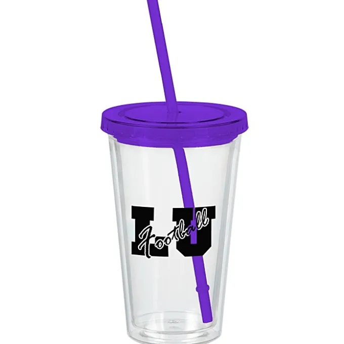 Customized Acrylic Tumbler with Straw - 16 oz - Clear