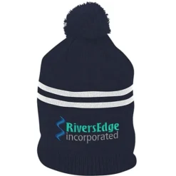 Double Stripe Pom Pom Beanie