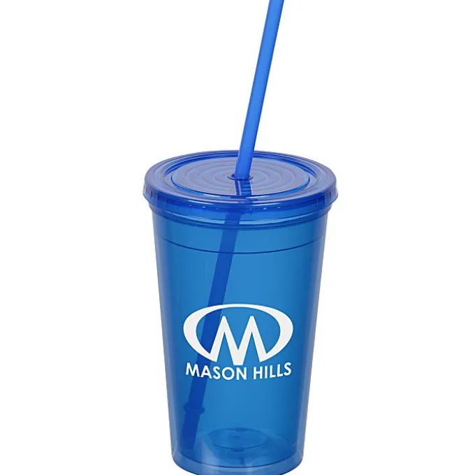Economy Double Wall Tumbler with Straw - 16 oz.