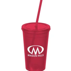 Economy Double Wall Tumbler with Straw - 16 oz.