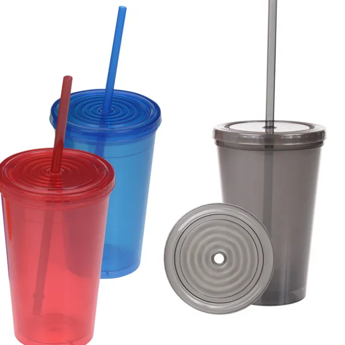 Economy Double Wall Tumbler with Straw - 16 oz.