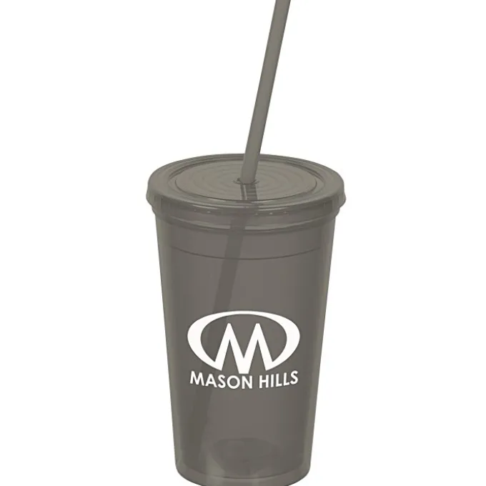 Economy Double Wall Tumbler with Straw - 16 oz.