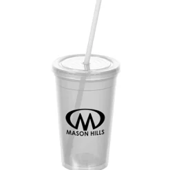 Economy Double Wall Tumbler with Straw - 16 oz. - 24 hr
