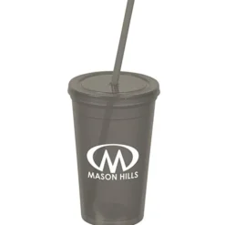 Economy Double Wall Tumbler with Straw - 16 oz. - 24 hr