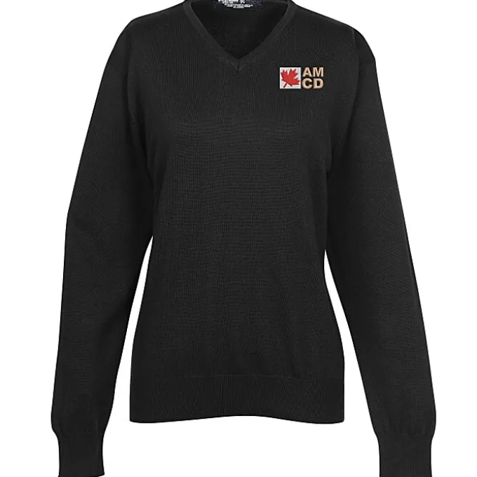 Fine Gauge Acrylic Blend V-Neck Sweater - Ladies'