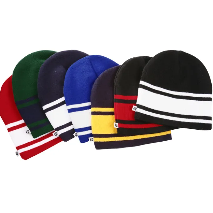Fine Knit Three Stripe Beanie