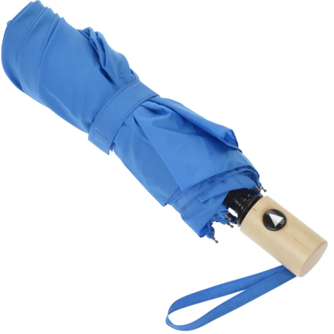 Folding Auto Open Wood Handle Umbrella - 42-inch Arc