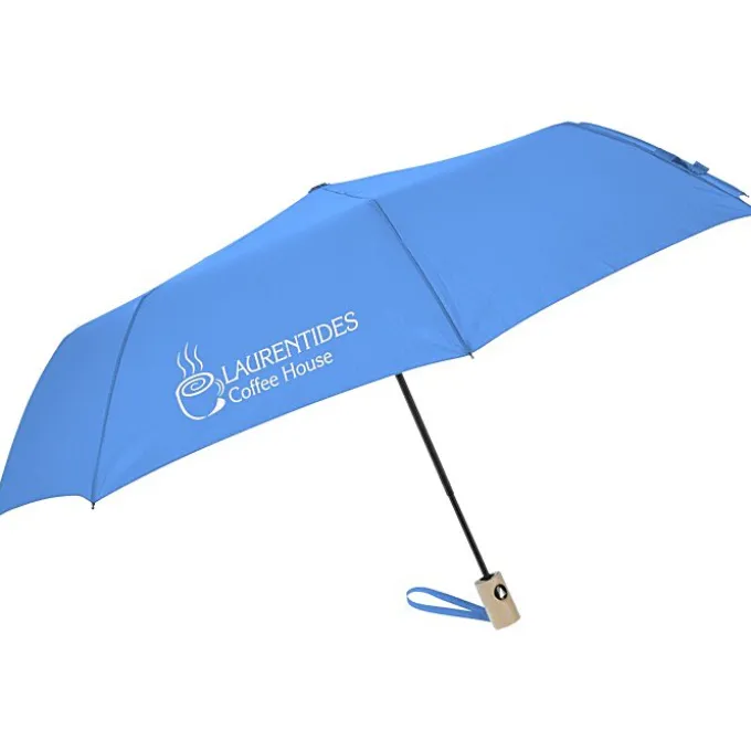 Folding Auto Open Wood Handle Umbrella - 42-inch Arc
