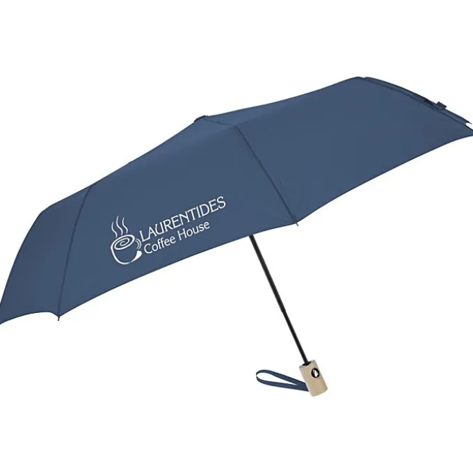 Folding Auto Open Wood Handle Umbrella - 42-inch Arc