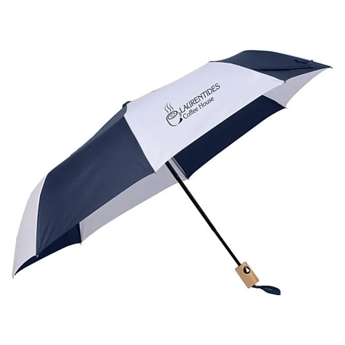 Folding Auto Open Wood Handle Umbrella - 42-inch Arc