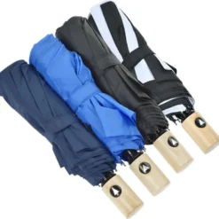 Folding Auto Open Wood Handle Umbrella - 42-inch Arc