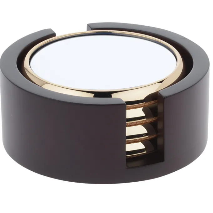 Four Round Full Color Coasters with Wood Tray