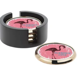 Four Round Full Color Coasters with Wood Tray