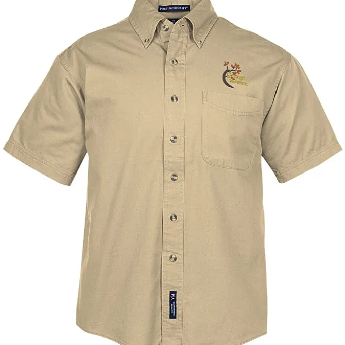 Garment-Washed Cotton Twill Short Sleeve Shirt