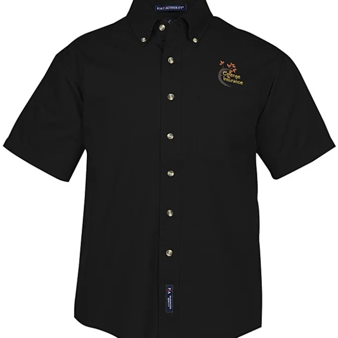 Garment-Washed Cotton Twill Short Sleeve Shirt